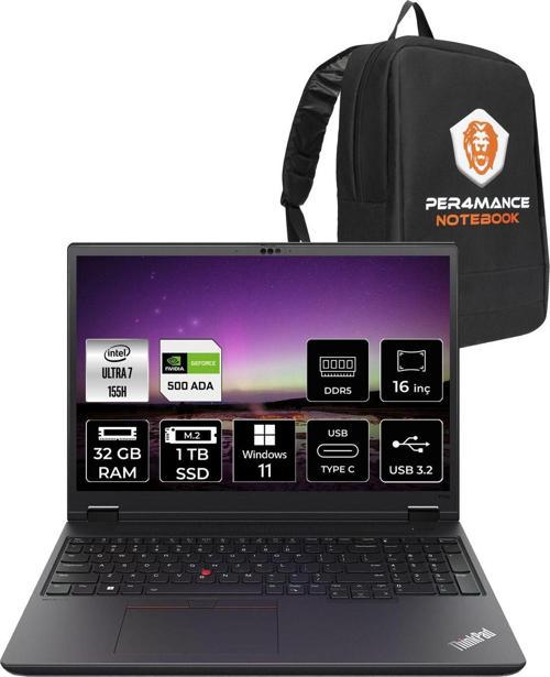 Thinkpad P16S G3 U7 155H 32Gb 1Tb Ssd Rtx500Ada 16'' Wuxga W11H İş İstasyonu & Per4 Çanta
