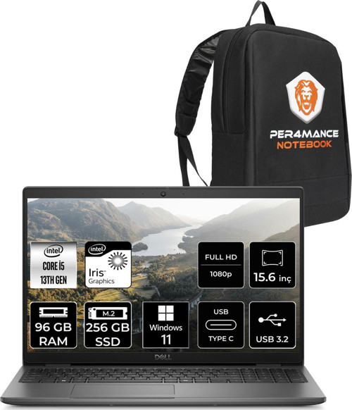 Latitude 3550 İ5 1335U 96Gb 256Gb Ssd 15.6'' Fhd W11H N015L355015 & Per4 Çanta