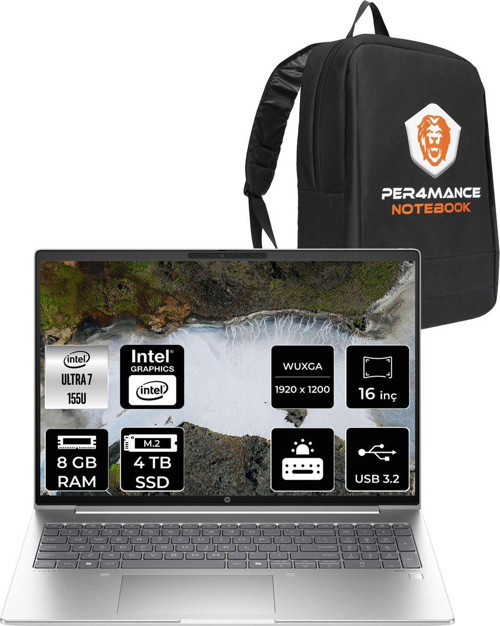 Probook 460 İntel Core Ultra 7 155U 8Gb 4Tb Ssd 16'' Wuxga Fdos A23Bcea & Per4 Çanta