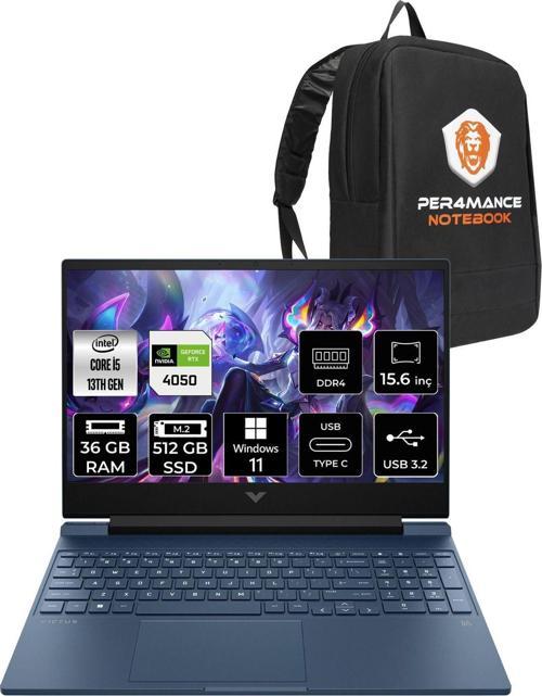 Victus 15 İ5 13500H 36Gb 512Gb Ssd Rtx4050/6Gb 144Hz 15.6'' Fhd W11H Gaming Laptop & Per4 Çanta