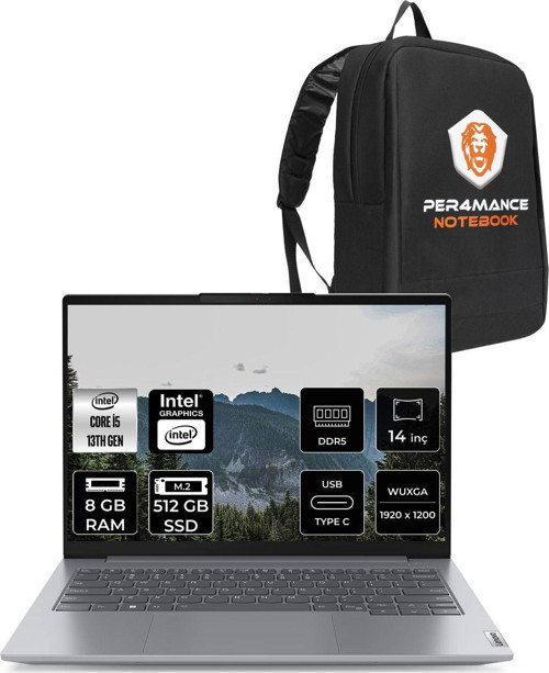 Thinkbook 14 G6 İ5 13420H 8Gb Ddr5 512Gb Ssd 14'' Fhd+ Fdos Dizüstü Bilgisayar & Per4 Çanta