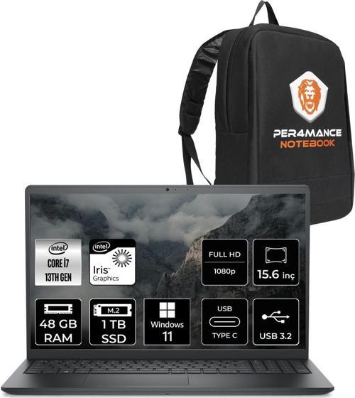 Vostro 3530 İ7 1355U 48Gb Ram 1Tb Ssd 15.6'' Fhd W11P Taşınabilir Bilgisayar & Per4 Çanta