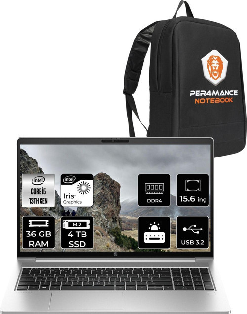 Probook 450 G10 İ5 1334U 36Gb Ram 4Tb Ssd 15.6'' Fhd Ips Fdos Dizüstü Bilgisayar & Per4 Çanta