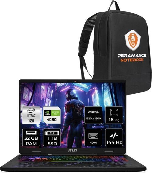 Pulse 16 Aı Ultra 7 155H 32Gb 1Tb Ssd Rtx4060/8Gb 140W 16" Fhd+ 144Hz Fdos  & Per4 Çanta