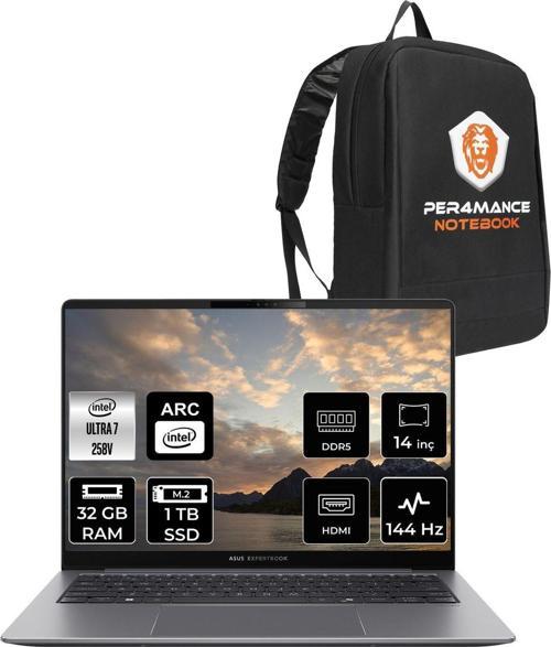 Expertbook P5 Intel Core Ultra 7 258V 32Gb 1Tb Ssd 14" Qhd+ 144Hz Fdos & Per4 Çanta