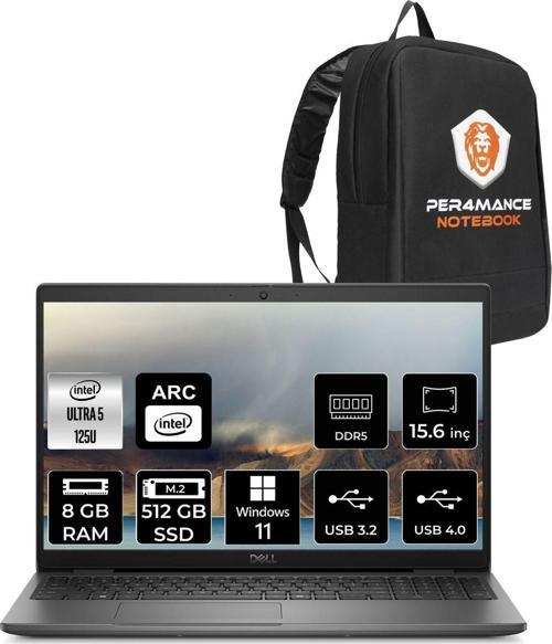 Latitude 3550 Ultra 5 125U 8Gb 512Gb Ssd 15.6'' Fhd W11H Taşınabilir Bilgisayar & Per4 Çanta