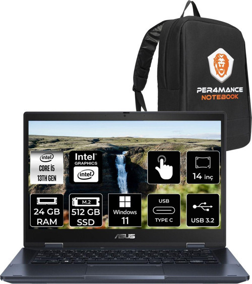 Expertbook B3 Flip İ5 1335U 24Gb Ram 512Gb Ssd 14" Fhd W11H Dokunmatik Bilgisayar & Per4 Çanta