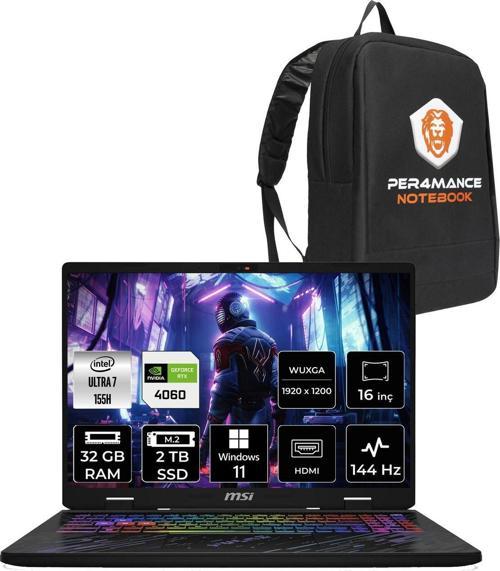 Pulse 16 Aı Ultra 7 155H 32Gb 2Tb Ssd Rtx4060/8Gb 140W 16" Fhd+ 144Hz W11H  & Per4 Çanta