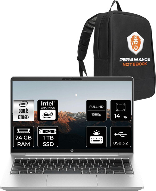 Probook 440 G10 Intel Core İ5 1335U 24Gb 1Tb Ssd 14" Fhd Fdos & Per4 Çanta