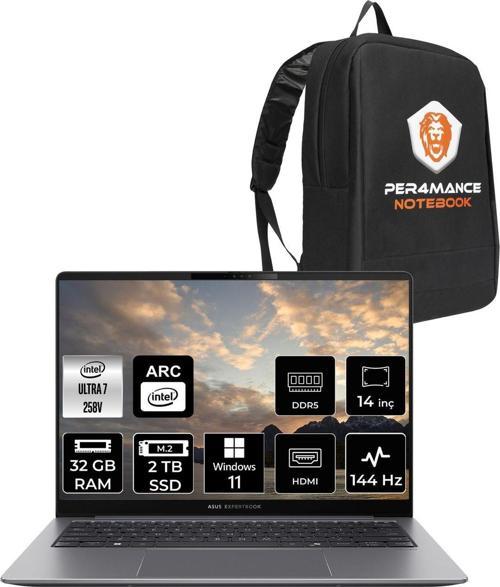 Expertbook P5 Intel Core Ultra 7 258V 32Gb 2Tb Ssd 14" Qhd+ 144Hz W11P & Per4 Çanta