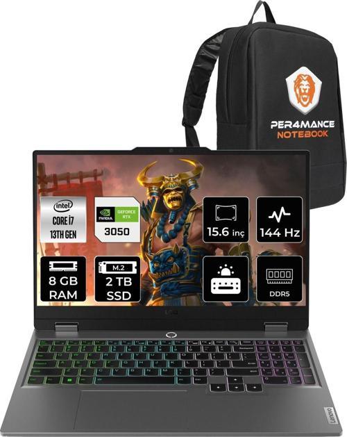 Loq  İ7-13650Hx 8Gb 2Tb Ssd Rtx3050/6Gb 15.6" Fhd 144Hz Fdos 83Dv00G5Tr & Per4 Çanta