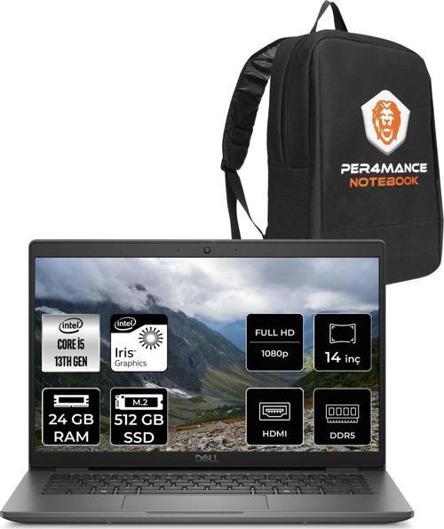 Latitude 3450 İ5 1335U 24Gb Ddr5 512Gb Ssd 14'' Ips Fdos Taşınabilir Bilgisayar & Per4 Çanta