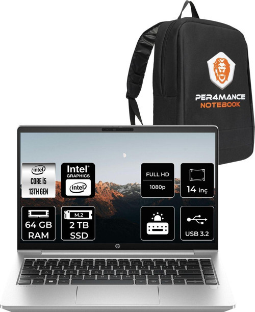 Probook 440 G10 Intel Core İ5 1335U 64Gb 2Tb Ssd 14" Fhd Fdos & Per4 Çanta