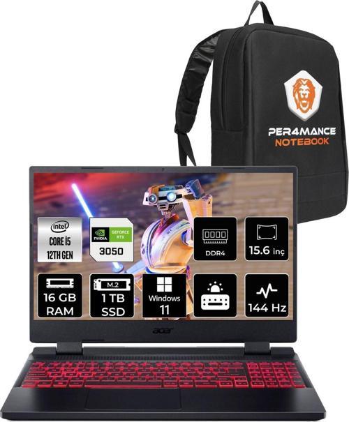 Nitro 5 İ5-12450H 16Gb 1Tb Ssd Rtx3050/4Gb 144Hz 15.6" Fhd W11Home & Per4 Çanta