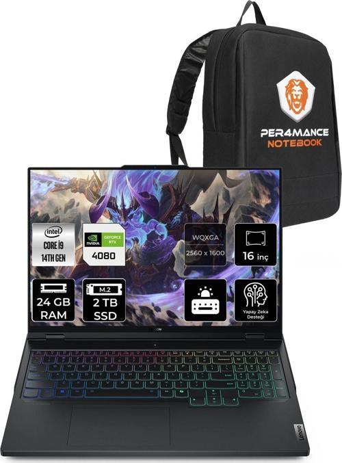 Legion Pro 7 İ9 14900Hx 24Gb 2Tb Ssd Rtx4080/12Gb 175W 240Hz Wqxga 16" Fdos & Per4 Çanta