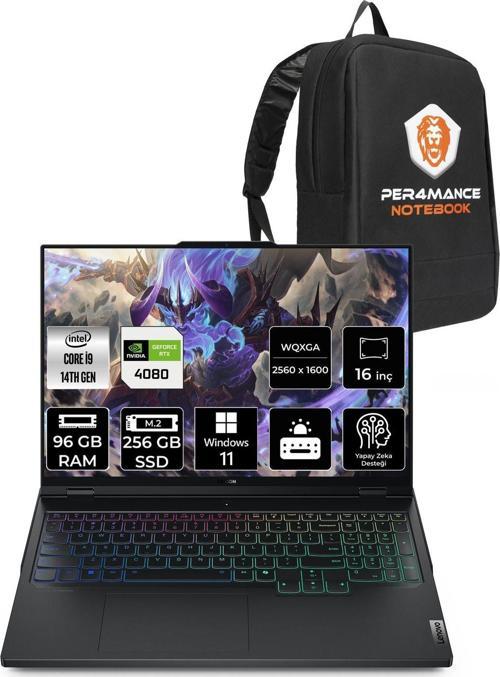 Legion Pro 7 İ9 14900Hx 96Gb 256Gb Ssd Rtx4080/12Gb 175W 240Hz Wqxga 16" W11H & Per4 Çanta