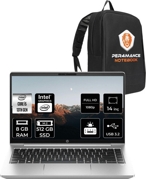 Probook 440 G10 Intel Core İ5 1335U 8Gb 512Gb Ssd 14" Fhd Fdos & Per4 Çanta