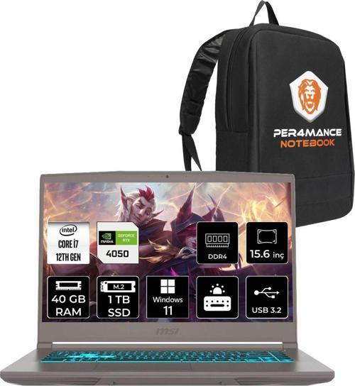 Thin 15 İ7 12650H 40Gb 1Tb Ssd Rtx4050/6Gb 15.6" Fhd 144Hz W11P B12Ve92Tr & Per4 Çanta