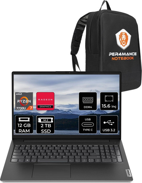 V15 G4 R7 7730U 12Gb 2Tb Ssd 15.6'' Fhd Fdos Dizüstü Bilgisayar & Per4 Çanta