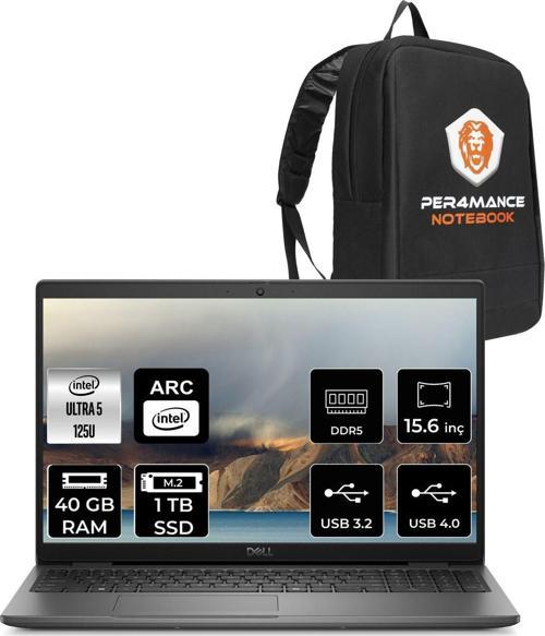 Latitude 3550 Ultra 5 125U 40Gb 1Tb Ssd 15.6'' Fhd Fdos Taşınabilir Bilgisayar & Per4 Çanta