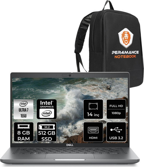 Latitude 5450 Ultra 7 155U 8Gb 512Gb Ssd 14'' Fhd Fdos Taşınabilir Bilgisayar & Per4 Çanta