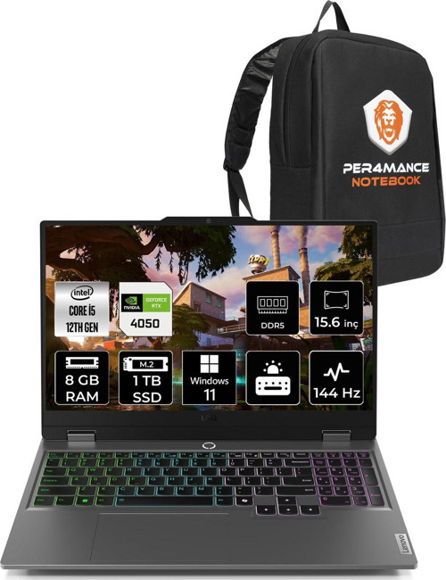 Loq İ5-12450Hx 8Gb 1Tb Ssd Rtx4050/6Gb 15.6" Fhd 144Hz W11P & Per4 Çanta
