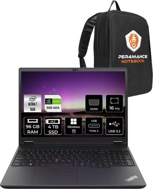 Thinkpad P16S G3 U7 155H 96Gb 4Tb Ssd Rtx500Ada 16'' Wuxga W11P İş İstasyonu & Per4 Çanta