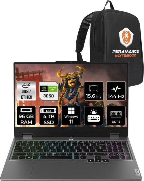 Loq  İ7-13650Hx 96Gb 4Tb Ssd Rtx3050/6Gb 15.6" Fhd 144Hz W11P 83Dv00G5Tr & Per4 Çanta