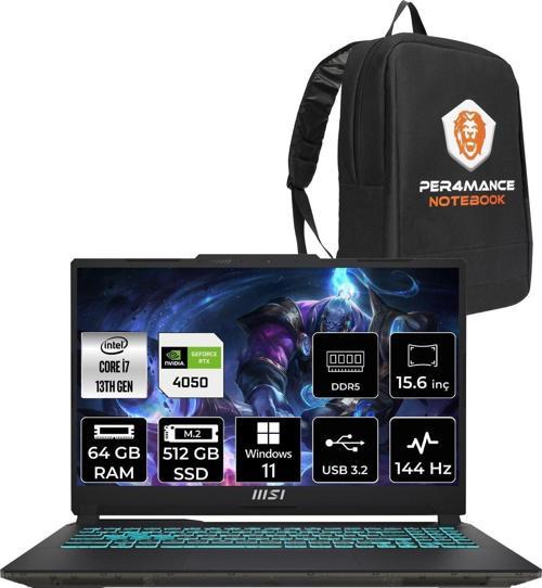 Cyborg 15 A13Ve7 İ7-13620H 64Gb 512Gb Ssd Rtx4050/6Gb 15.6" Fhd 144Hz W11P & Per4 Çanta