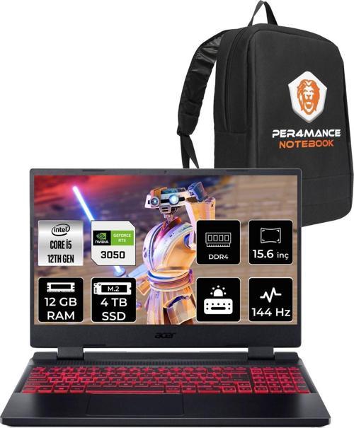 Nitro 5 İ5-12450H 12Gb 4Tb Ssd Rtx3050/4Gb 144Hz 15.6" Fhd Fdos & Per4 Çanta