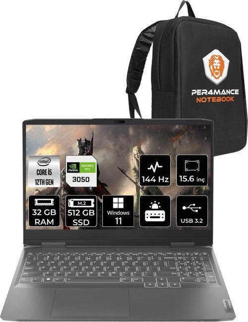 Loq  İ5-12450H 32Gb 512Gb Ssd Rtx3050/6Gb 15.6" Fhd 144Hz W11H 82Xv00Wytx & Per4 Çanta