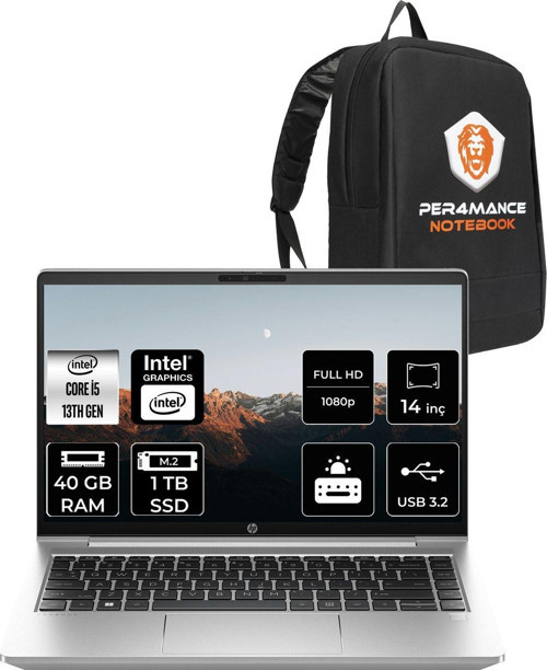 Probook 440 G10 Intel Core İ5 1335U 40Gb 1Tb Ssd 14" Fhd Fdos & Per4 Çanta