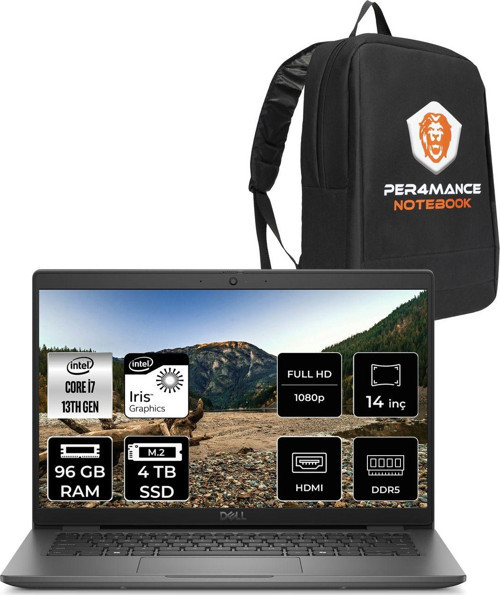 Latitude 3450 İ7 1355U 96Gb Ddr5 4Tb Ssd 14'' Ips Fdos Taşınabilir Bilgisayar & Per4 Çanta