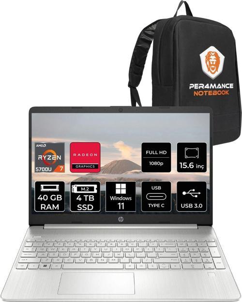 15S-Eq2000Nt R7 5700U 40Gb Ram 4Tb Ssd 15.6'' Full Hd W11H Dizüstü Bilgisayar & Per4 Çanta