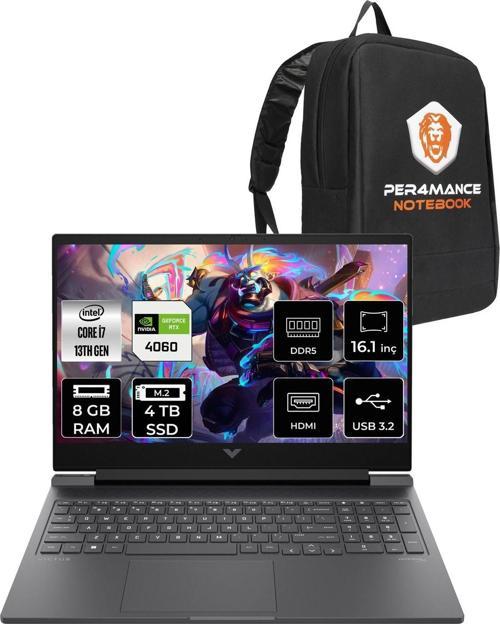 Victus 16 İ7-13700H 8Gb 4Tb Ssd Rtx4060/8Gb 144Hz 16.1'' Fhd Fdos 8B5Y3Ea & Per4 Çanta