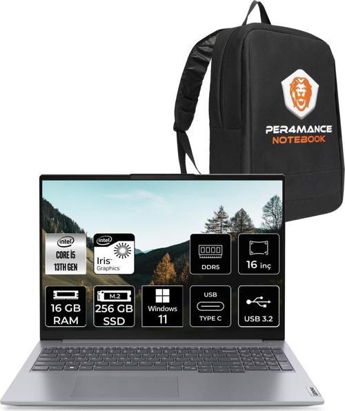 Thinkbook 16 G6 İ5 1335U 16Gb Ddr5 256Gb Ssd 16'' Fhd+ W11P Dizüstü Bilgisayar & Per4 Çanta