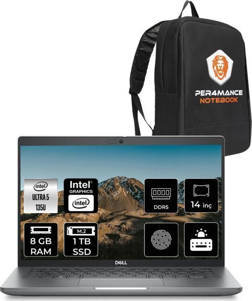 Latitude 5450 Ultra 5 135U 8Gb 1Tb Ssd 14'' Fhd Fdos Taşınabilir Bilgisayar & Per4 Çanta