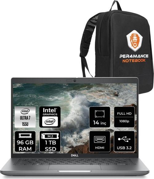 Latitude 5450 Ultra 7 155U 96Gb 1Tb Ssd 14'' Fhd Fdos Taşınabilir Bilgisayar & Per4 Çanta
