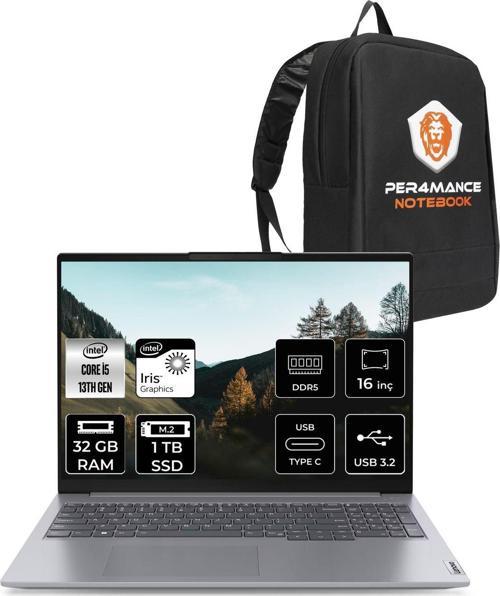 Thinkbook 16 G6 İ5 1335U 32Gb Ddr5 1Tb Ssd 16'' Fhd+ Fdos Dizüstü Bilgisayar & Per4 Çanta
