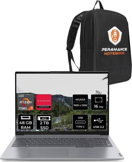 Thinkbook 16 G6 R7 7730U 48Gb 2Tb Ssd 16'' Wuxga Fdos Dizüstü Bilgisayar & Per4 Çanta