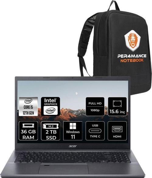 Aspire 5 İ5 12450H 36Gb Ram 2Tb Ssd 15.6'' Fhd W11P Taşınabilir Bilgisayar & Per4 Çanta