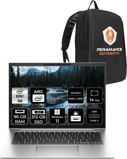 Elitebook 840 G11 İntel Core Ultra 7 155H 96Gb 512Gb Ssd 14'' Wuxga W11H A970V8Etx & Per4 Çanta