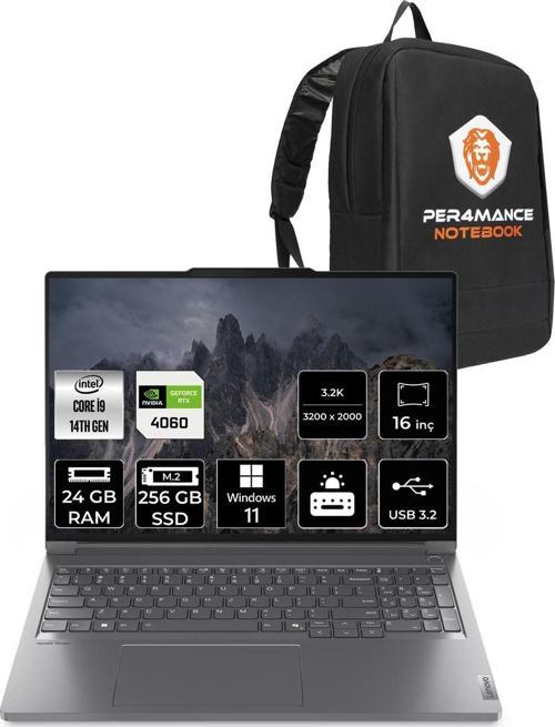 Thinkbook 16P G5 İ9-14900Hx 24Gb 256Gb Ssd Rtx4060/8Gb 16" 3.2K 165Hz W11P & Per4 Çanta