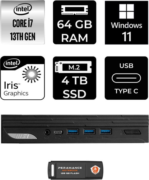 Pro Dp10 Intel Core İ7 1360P 64Gb 4Tb Ssd W11P Mini Pc & Per4 Usb Bellek 13M001Eup400