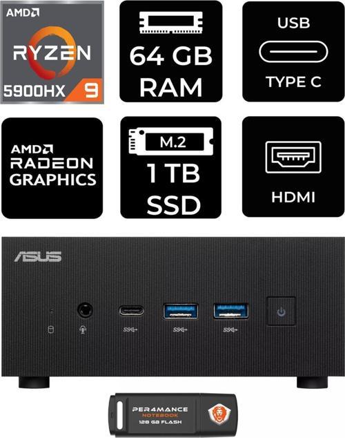 Expertcenter Pn52 R9-5900Hx 64Gb Ram 1Tb Ssd Fdos Mini Masaüstü Pc & Per4 Bellek