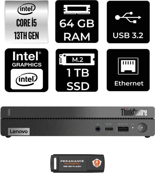 Thinkcentre 50Q Gen 4 İ5-13420H 64Gb Ram 1Tb Ssd Fdos 12Ln0048Tr Mini Pc & Per4 Bellek
