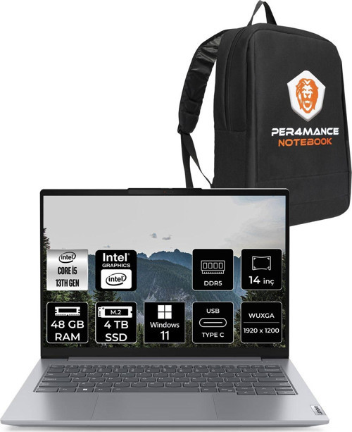 Thinkbook 14 G6 İ5 13420H 48Gb Ddr5 4Tb Ssd 14'' Fhd+ W11P Dizüstü Bilgisayar & Per4 Çanta