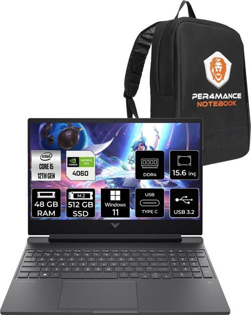 Victus 15 İ5 12500H 48Gb 512Gb Ssd Rtx4060/8Gb 144Hz 15.6'' Fhd W11P Gaming Laptop & Per4 Çanta