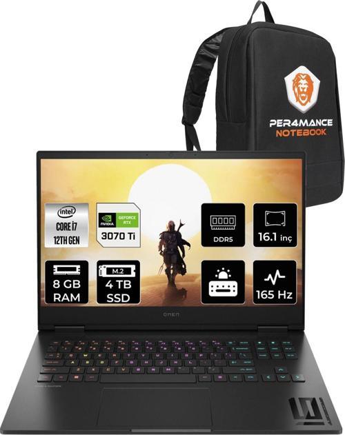 Omen 16 İ7-12700H 8Gb Ram 2+2Tb Ssd Rtx3070Ti/8Gb 165Hz 16.1 Qhd Fdos 7H8Z5Ea & Per4 Çanta