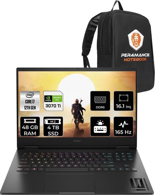 Omen 16 İ7-12700H 48Gb Ram 2+2Tb Ssd Rtx3070Ti/8Gb 165Hz 16.1 Qhd Fdos 7H8Z5Ea & Per4 Çanta